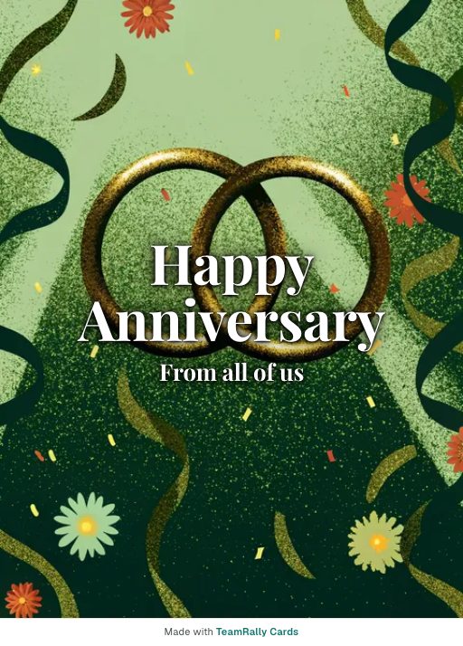 Anniversary card for coworkers — Gold Rings design, signed “from all of us”