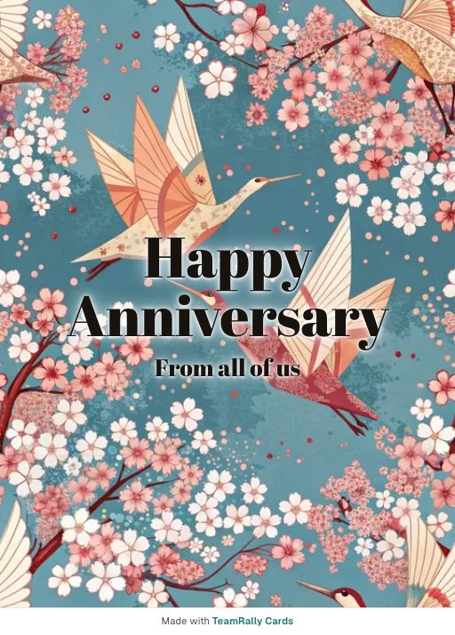 Anniversary card for coworkers — Paper Cranes design, signed “from all of us”