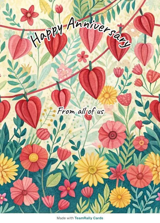 Anniversary card for coworkers — Paper Hearts design, signed “from all of us”