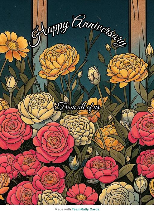 Anniversary card for coworkers — Rose Armful design, signed “from all of us”