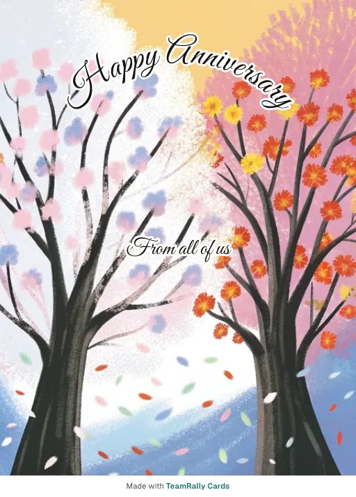 Anniversary card for coworkers — Two Trees design, signed “from all of us”