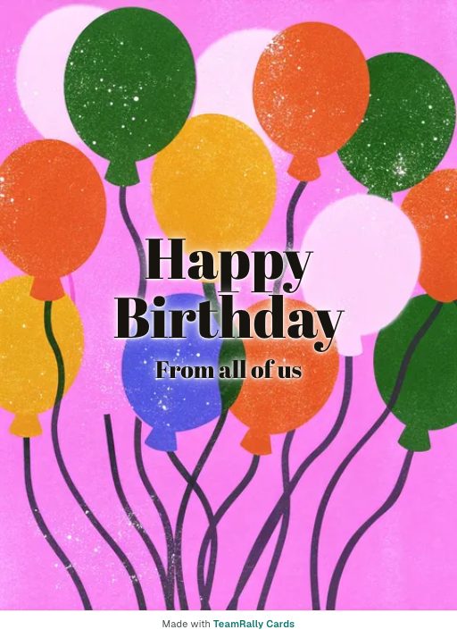 Birthday card for coworkers — Balloon Bunch design, signed “from all of us”