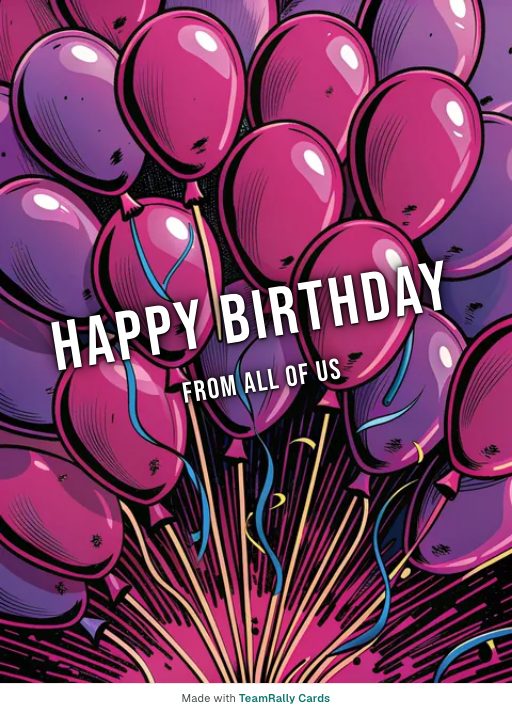 Birthday card for coworkers — Balloon Drift design, signed “from all of us”