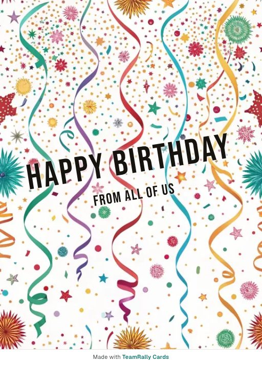 Birthday card for coworkers — Confetti Rain design, signed “from all of us”