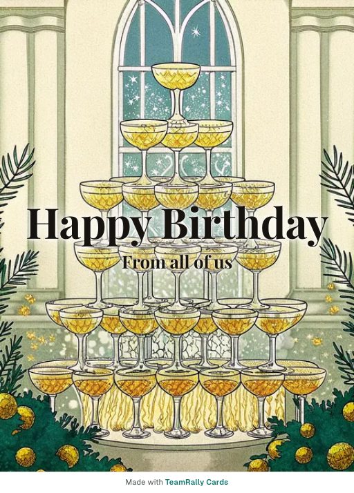 Birthday card for coworkers — Glass Tower design, signed “from all of us”