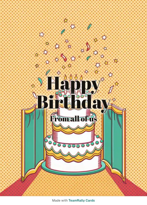 Birthday card for coworkers — Layer Cake design, signed “from all of us”