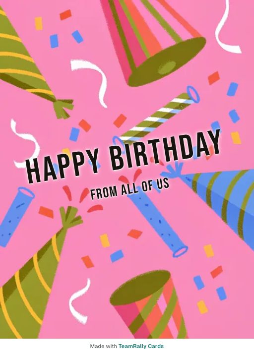 Birthday card for coworkers — Party Hats design, signed “from all of us”