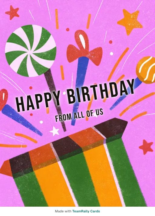 Birthday card for coworkers — Pinata design, signed “from all of us”
