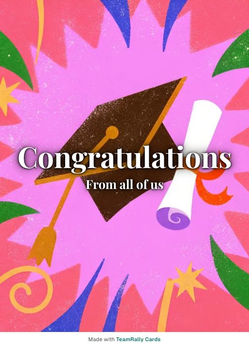 Congratulations card for coworkers — Cap And Scroll design, signed “from all of us”