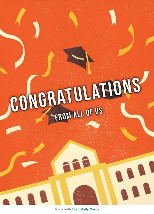 Congratulations card for coworkers — Caps Off design, signed “from all of us”