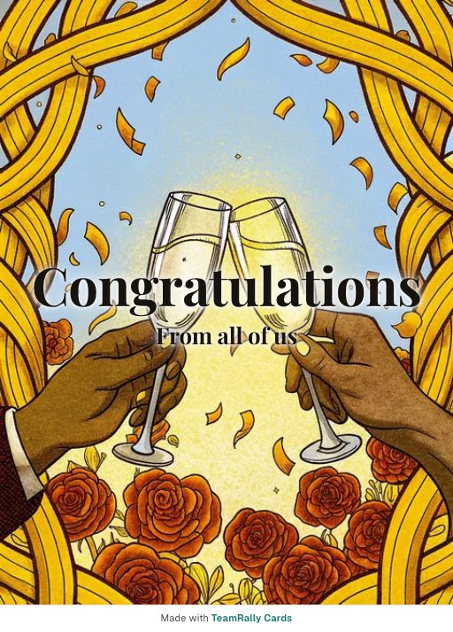 Congratulations card for coworkers — Cheers design, signed “from all of us”