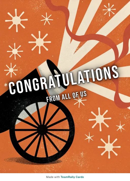 Congratulations card for coworkers — Confetti Cannon design, signed “from all of us”