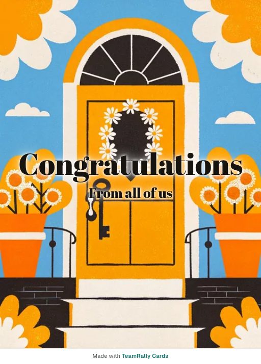 Congratulations card for coworkers — Front Door design, signed “from all of us”