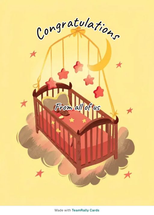 Congratulations card for coworkers — Nursery Mobile design, signed “from all of us”
