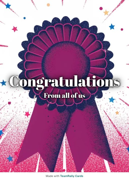 Congratulations card for coworkers — Rosette design, signed “from all of us”