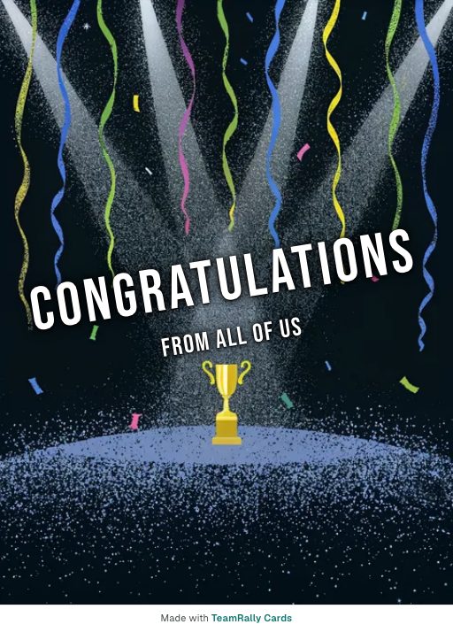 Congratulations card for coworkers — The Trophy design, signed “from all of us”