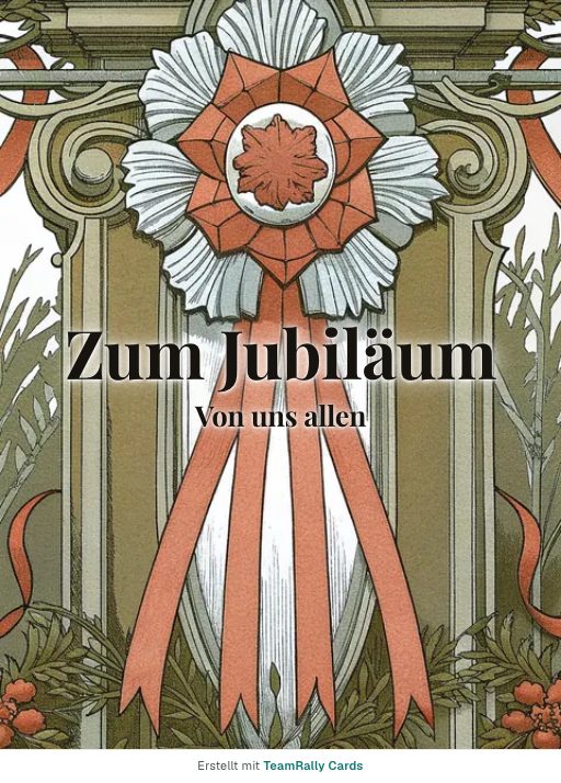 Karte fürs Team, Anlass: Jubiläum – Design Siegerschleife, unterschrieben „Von uns allen“