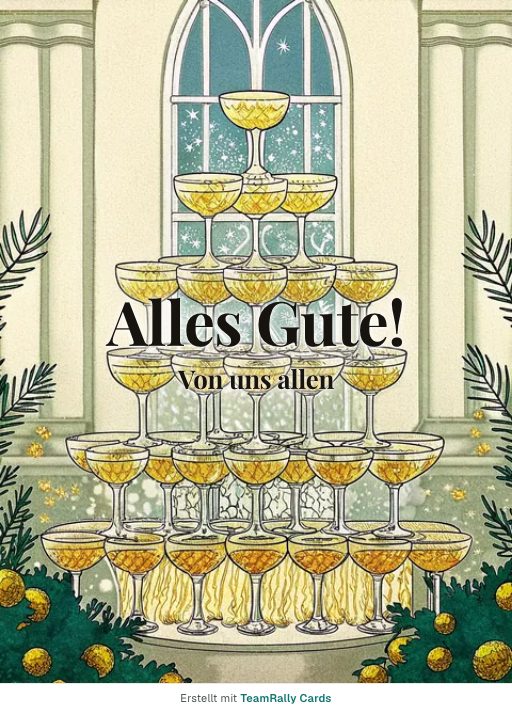 Karte fürs Team, Anlass: Geburtstag – Design Gläserturm, unterschrieben „Von uns allen“