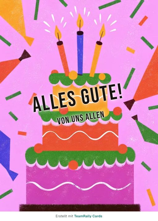 Karte fürs Team, Anlass: Geburtstag – Design Wunderkerzen, unterschrieben „Von uns allen“