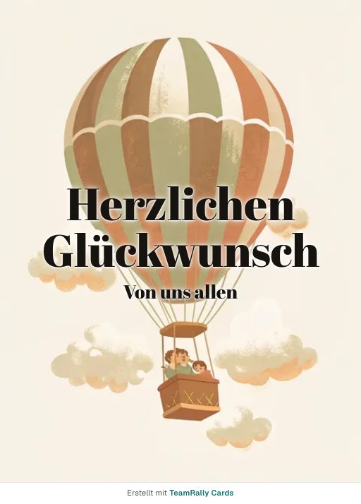 Karte fürs Team, Anlass: Glückwunsch – Design Auf und davon, unterschrieben „Von uns allen“