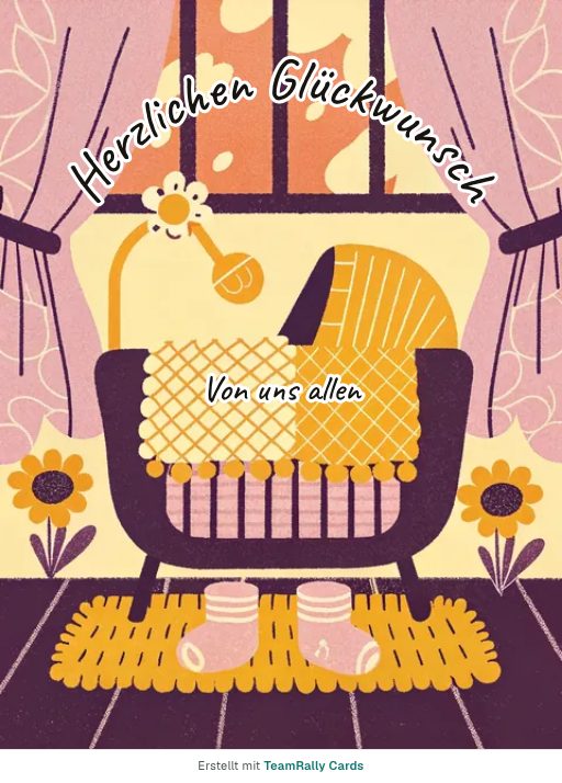 Karte fürs Team, Anlass: Glückwunsch – Design Babyschuhe, unterschrieben „Von uns allen“