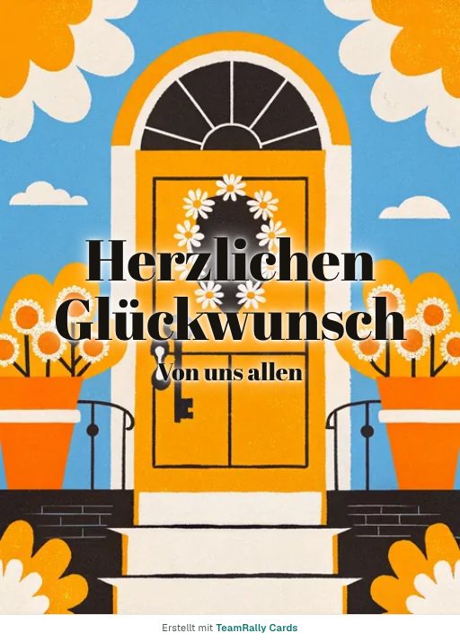 Karte fürs Team, Anlass: Glückwunsch – Design Haustür, unterschrieben „Von uns allen“
