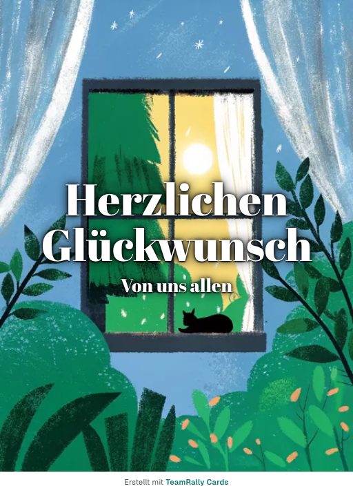 Karte fürs Team, Anlass: Glückwunsch – Design Licht im Fenster, unterschrieben „Von uns allen“