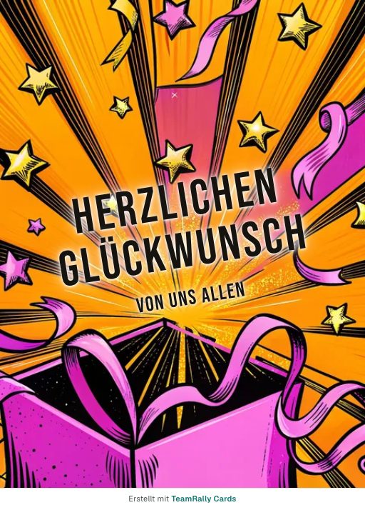 Karte fürs Team, Anlass: Glückwunsch – Design Sternenfunkeln, unterschrieben „Von uns allen“