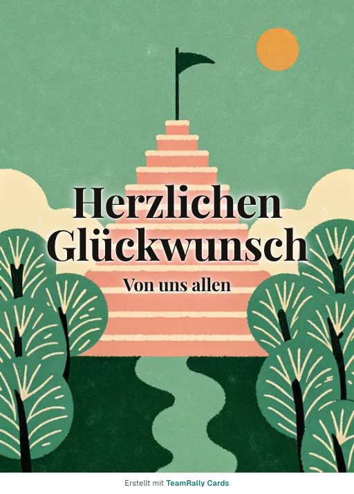 Karte fürs Team, Anlass: Glückwunsch – Design Aufstieg, unterschrieben „Von uns allen“