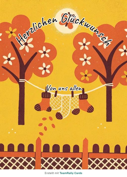 Karte fürs Team, Anlass: Glückwunsch – Design Wäscheleine, unterschrieben „Von uns allen“