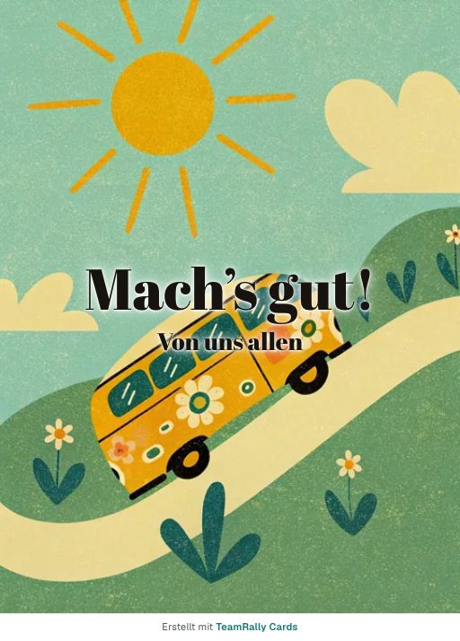 Karte fürs Team, Anlass: Abschied – Design Campingbus, unterschrieben „Von uns allen“