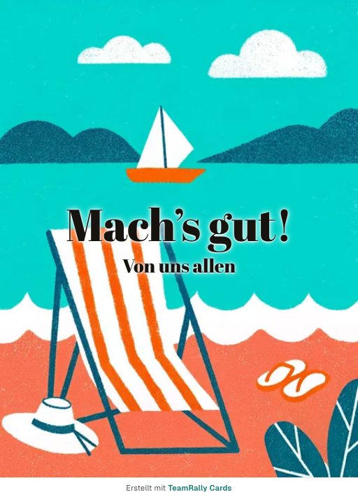 Karte fürs Team, Anlass: Abschied – Design Liegestuhl, unterschrieben „Von uns allen“