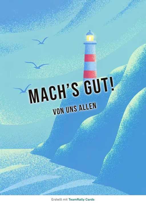 Karte fürs Team, Anlass: Abschied – Design Leuchtturm, unterschrieben „Von uns allen“