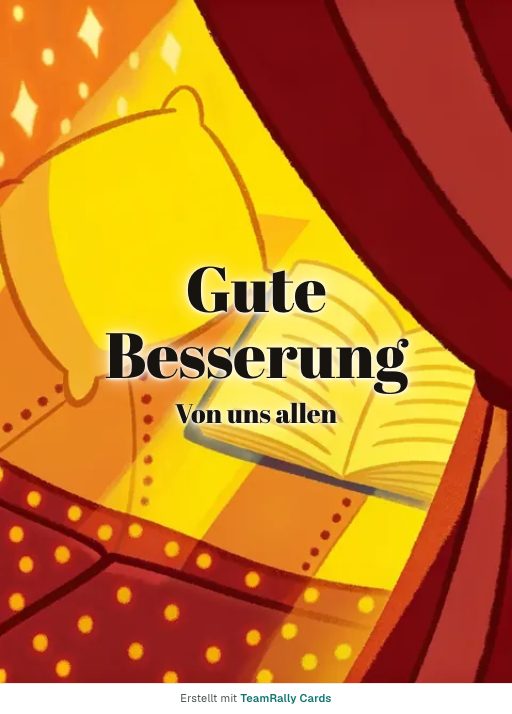 Karte fürs Team, Anlass: Gute Besserung – Design Kuschelecke, unterschrieben „Von uns allen“