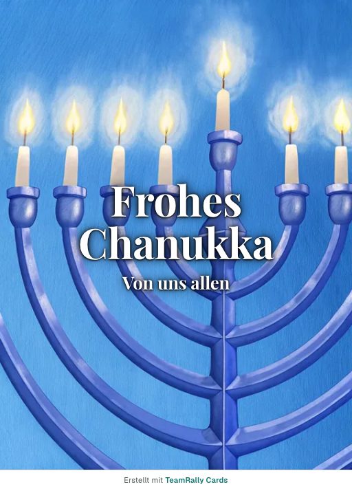 Karte zu Chanukka fürs Team, unterschrieben „Von uns allen“