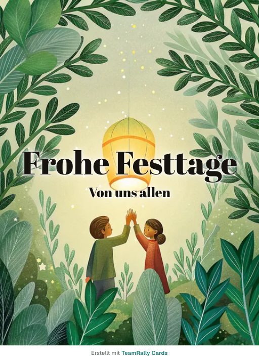 Karte fürs Team, Anlass: Feiertage – Design Papierlaterne, unterschrieben „Von uns allen“
