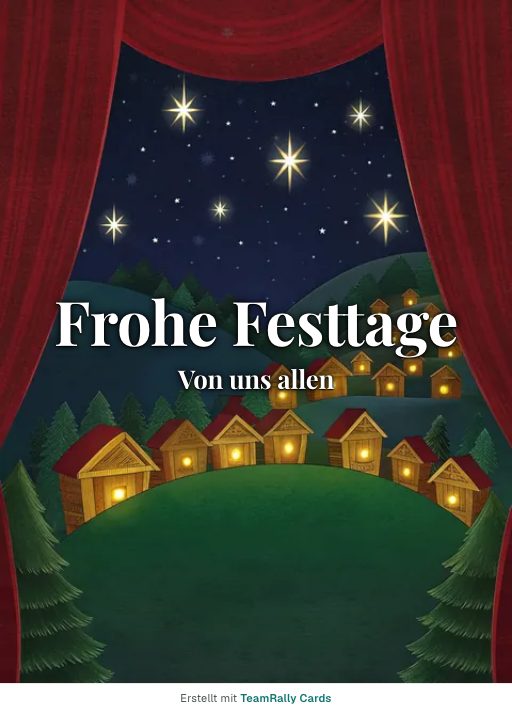 Karte fürs Team, Anlass: Feiertage – Design Winterdorf, unterschrieben „Von uns allen“
