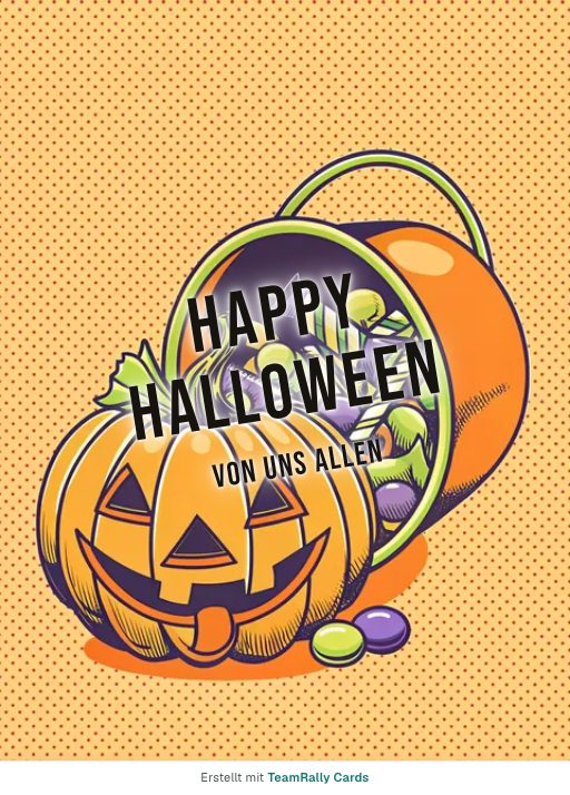 Karte fürs Team, Anlass: Halloween – Design Naschbeute, unterschrieben „Von uns allen“