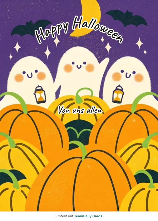 Karte fürs Team, Anlass: Halloween – Design Kleine Gespenster, unterschrieben „Von uns allen“