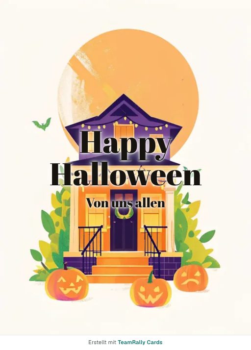 Karte fürs Team, Anlass: Halloween – Design Süßes oder Saures, unterschrieben „Von uns allen“
