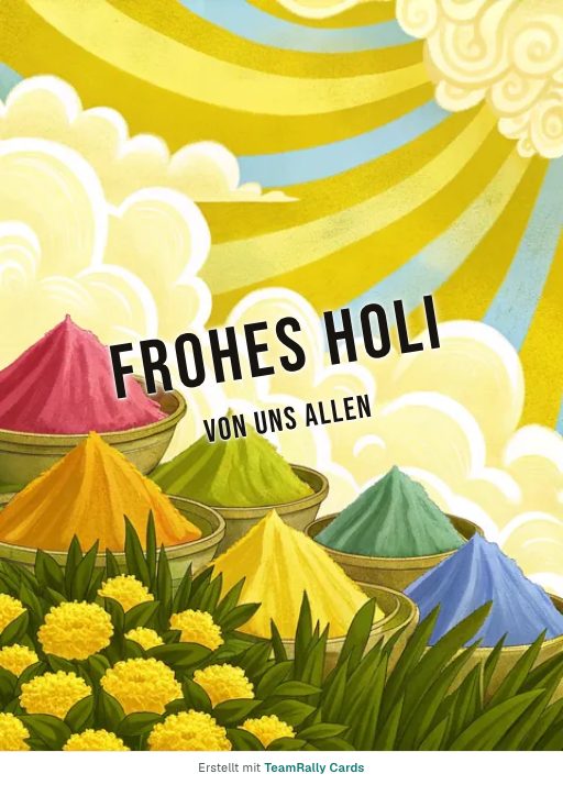 Karte zu Holi fürs Team, unterschrieben „Von uns allen“