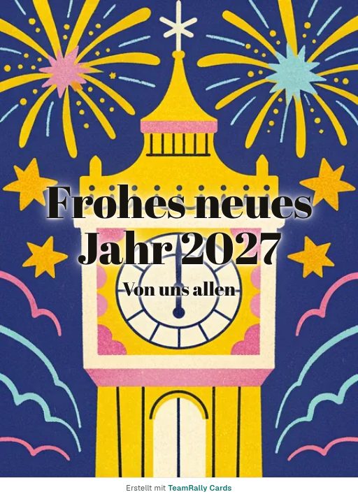 Karte fürs Team, Anlass: Neujahr – Design Mitternacht, unterschrieben „Von uns allen“