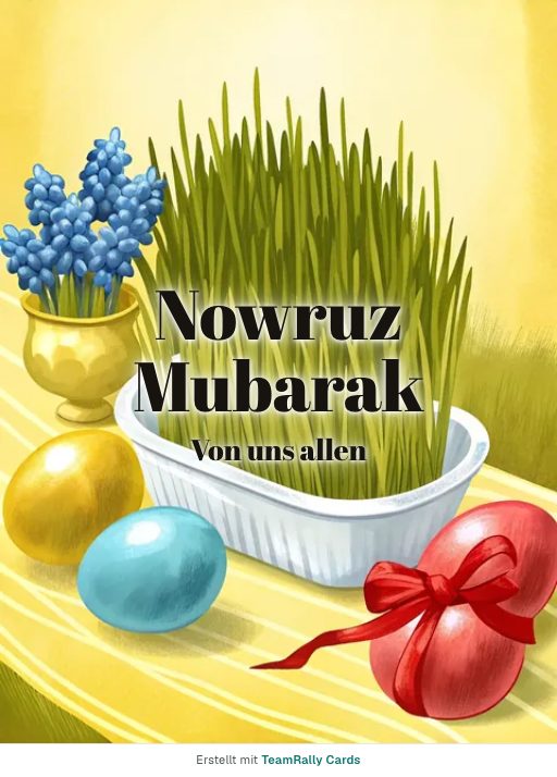Karte zu Nowruz fürs Team, unterschrieben „Von uns allen“