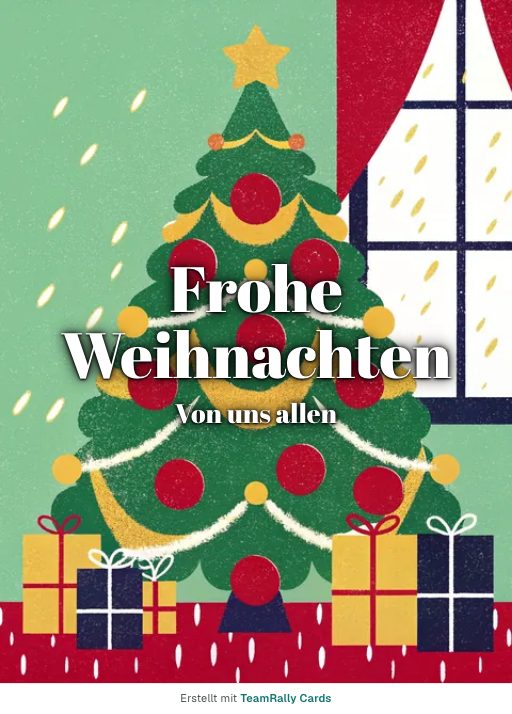 Karte fürs Team, Anlass: Weihnachten – Design Weihnachtsbaum, unterschrieben „Von uns allen“