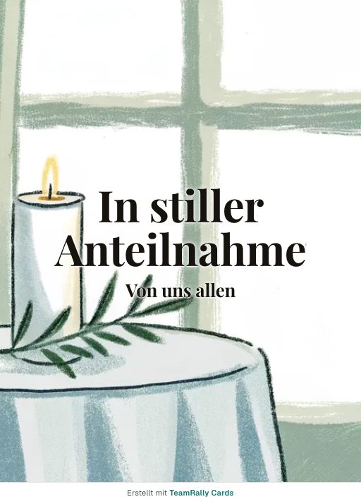 Karte fürs Team, Anlass: Beileid – Design Kerze, unterschrieben „Von uns allen“