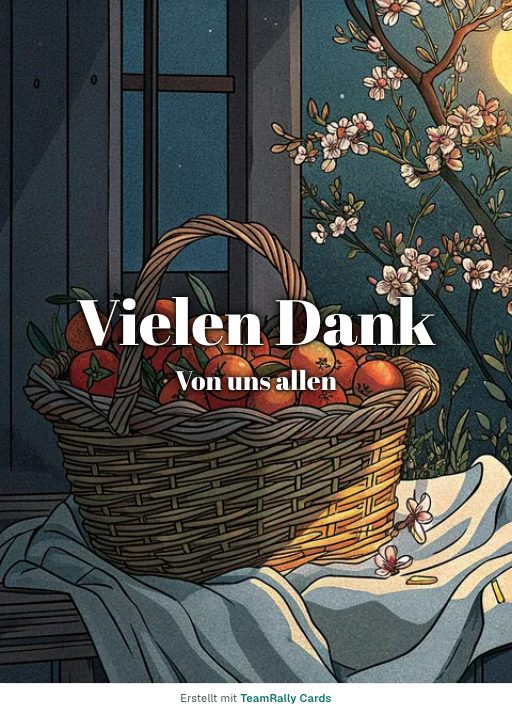 Karte fürs Team, Anlass: Danke – Design Obstkorb, unterschrieben „Von uns allen“