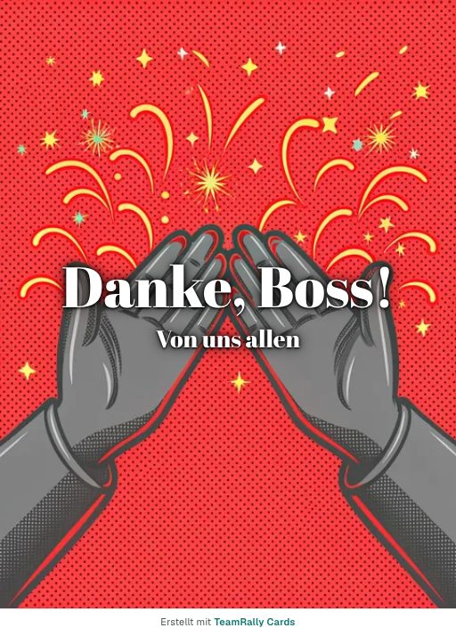 Karte zu Tag der Vorgesetzten fürs Team, unterschrieben „Von uns allen“