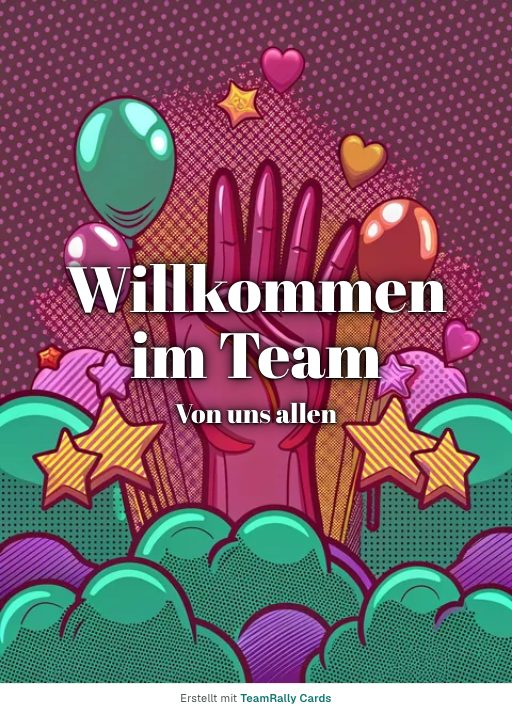 Karte fürs Team, Anlass: Willkommen – Design Hallo!, unterschrieben „Von uns allen“