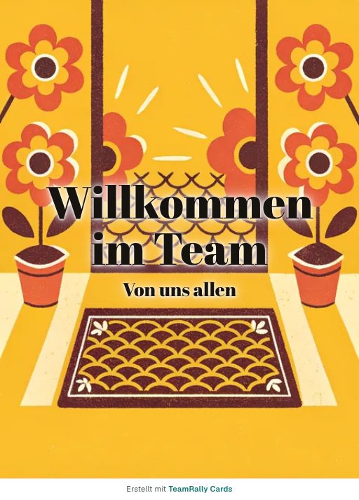 Karte fürs Team, Anlass: Willkommen – Design Fußmatte, unterschrieben „Von uns allen“