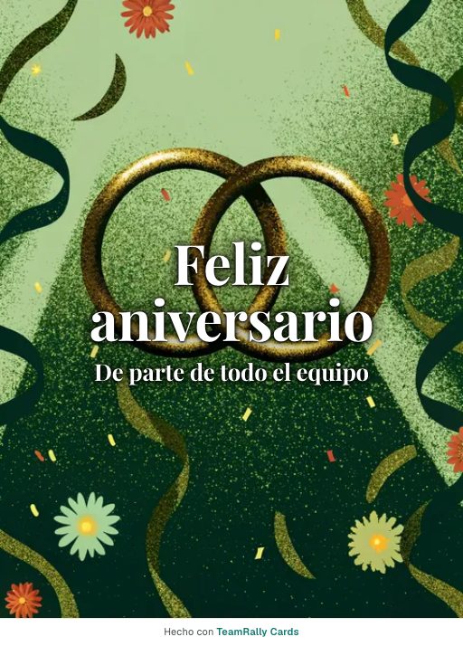 Aniversario: tarjeta para colegas con el diseño Anillos de oro, firmada «De parte de todo el equipo»